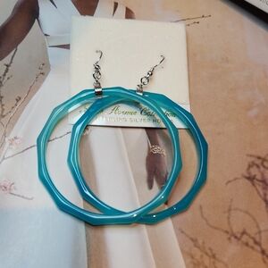 Vintage Teal Agate  Hoop Earrings